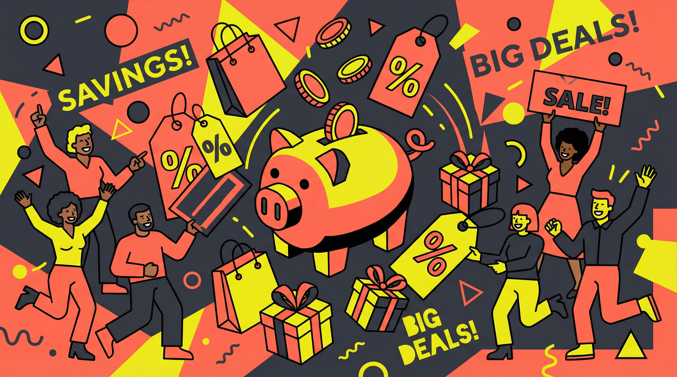 People celebrating savings and deals